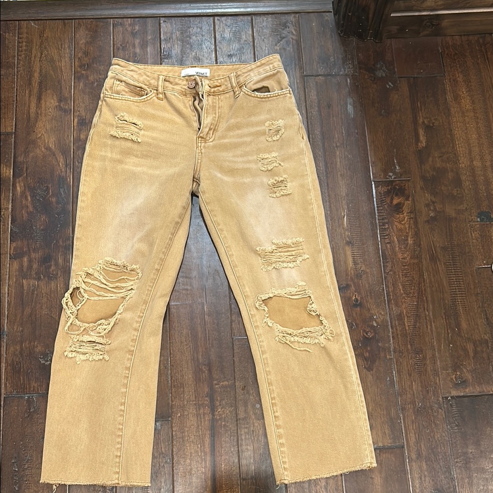 Distressed Tan Jeans